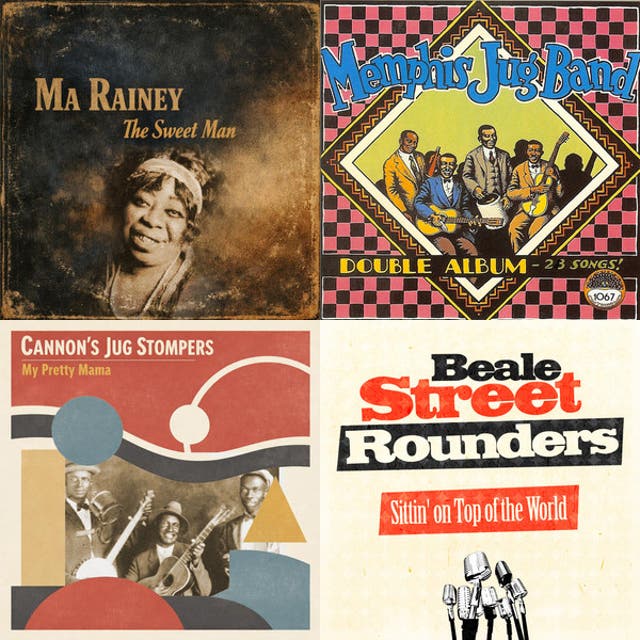 Collage of album covers featuring Ma Rainey, jug bands, and Beale Street-associated groups.
