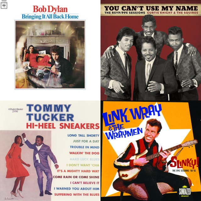 Collage of album covers featuring Bob Dylan, Curtis Knight and the Squires, Tommy Tucker, and Link Wray.