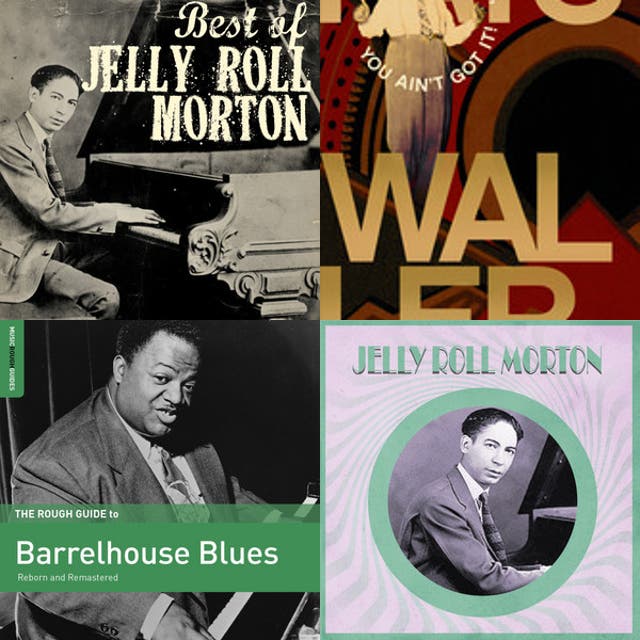 Collage of album covers featuring Jelly Roll Morton and Fats Waller.