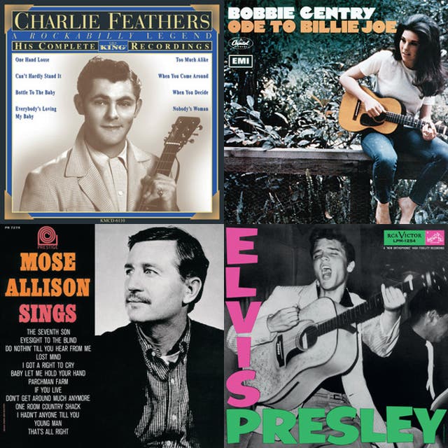 Collage of album covers featuring Southern rockabilly and crossover artists including Elvis Presley.