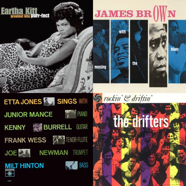 Album cover collage of close-up images of James Brown in colored panels.