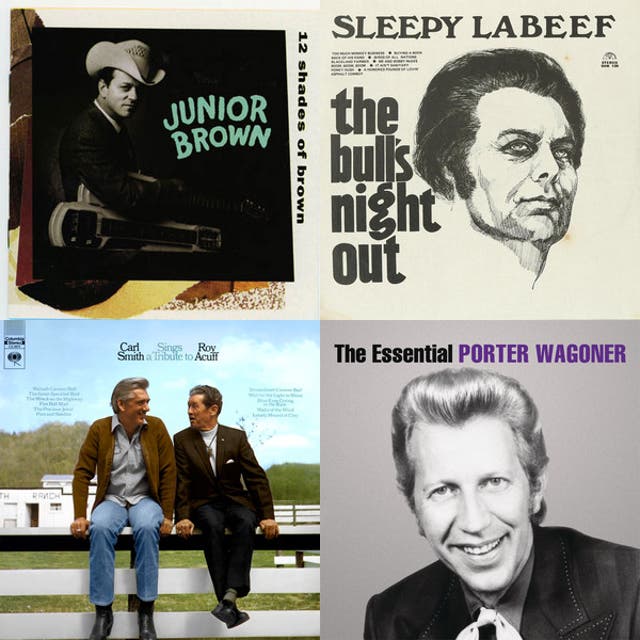 Porter Wagoner smiling in a rhinestone suit in a studio portrait.