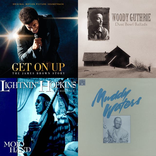 Stylized album cover portrait of Lightnin' Hopkins holding a guitar.